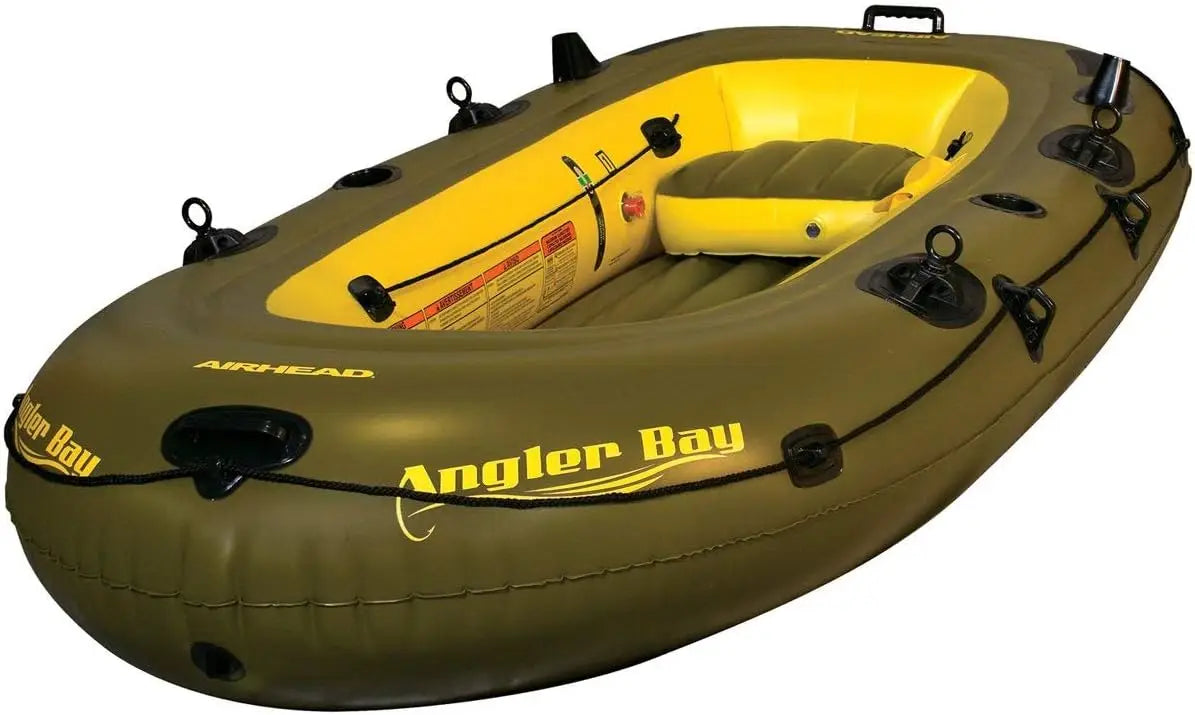 Airhead Angler Bay Inflatable Boat for Four with Rod Holders and Drain Plugs
