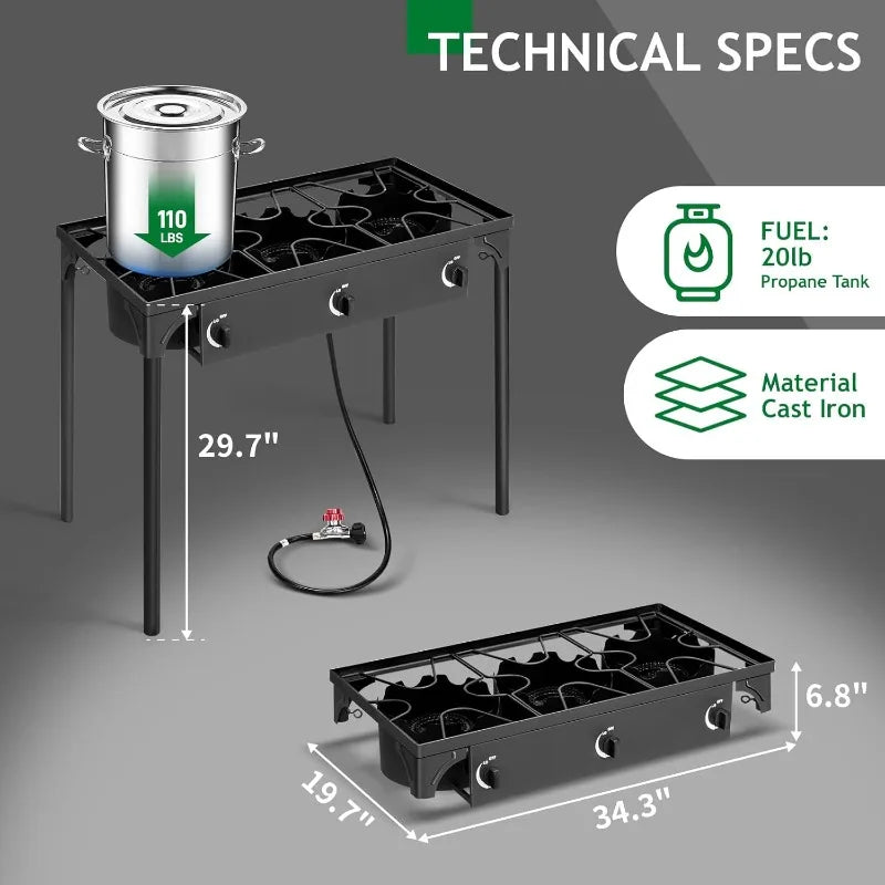 Outvita 3 Burner Propane Gas Stove 225000 BTU Outdoor Cooking Cooker