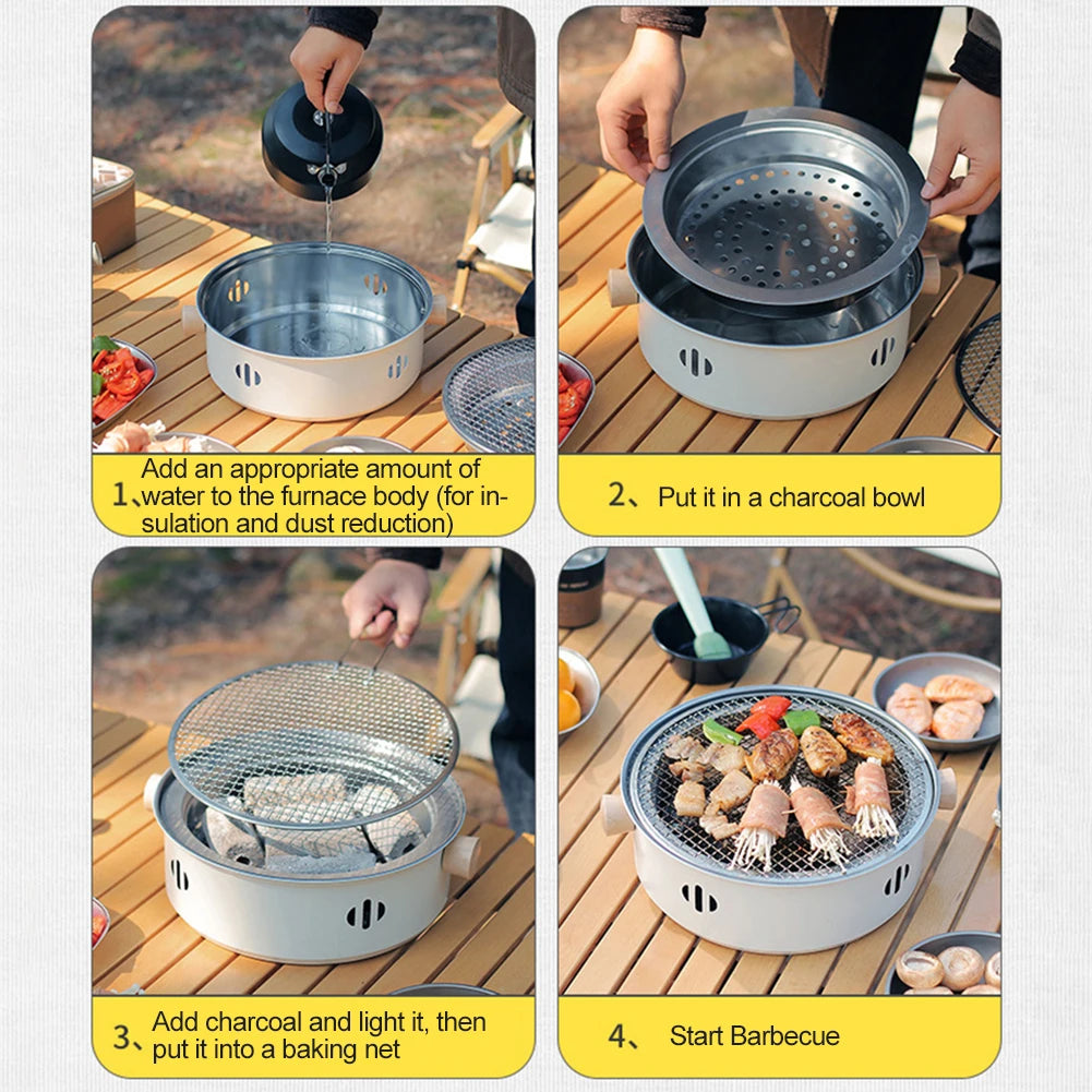 Portable Charcoal BBQ Stove Compact Tabletop Grill for Outdoor Camping