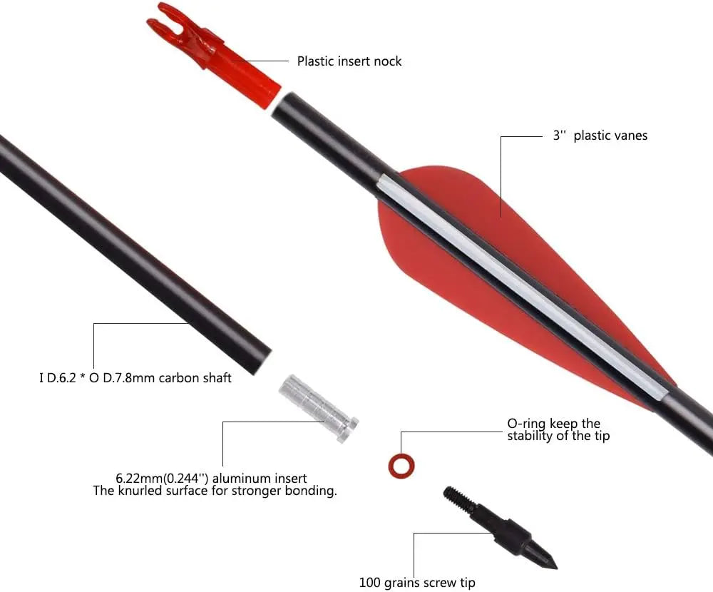 Elong 6/12PCS Carbon Hunting Arrows for Compound Bows 26 28 30 Inch