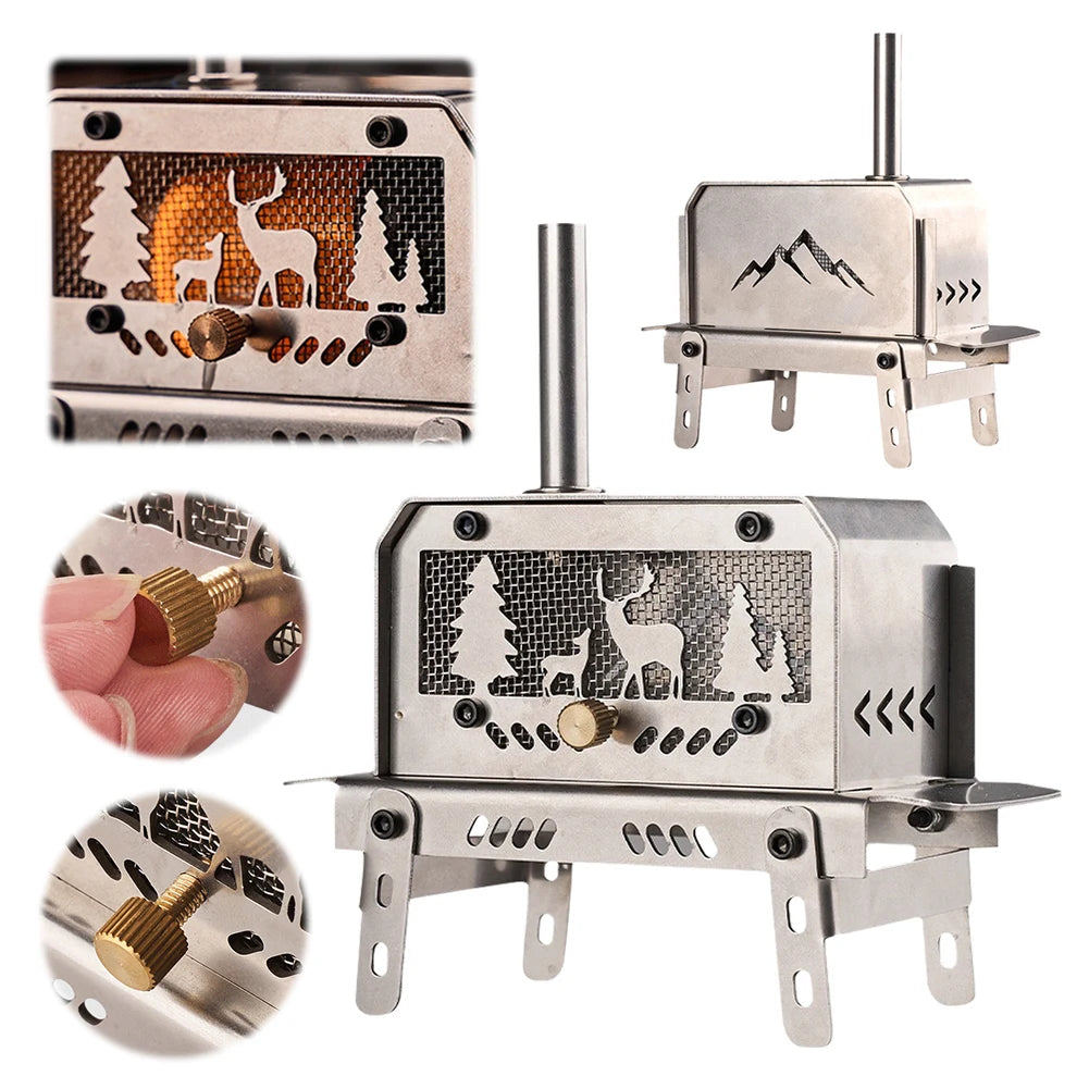 Stainless Steel Outdoor Firewood Stove for Camping and Backpacking Adventures