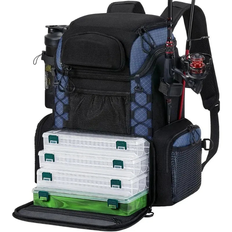 Fully Upgraded Fishing Tackle Backpack with Rod Holders and Waterproof Cover