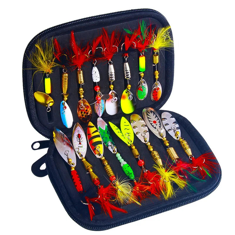 16PCS Metal Spinner Bait Fishing Lures Kit for Bass Trout Salmon