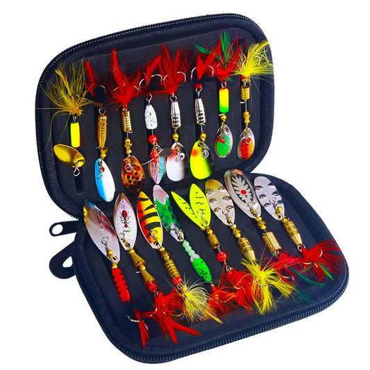 16PCS Metal Spinner Bait Fishing Lures Kit for Bass Trout Salmon