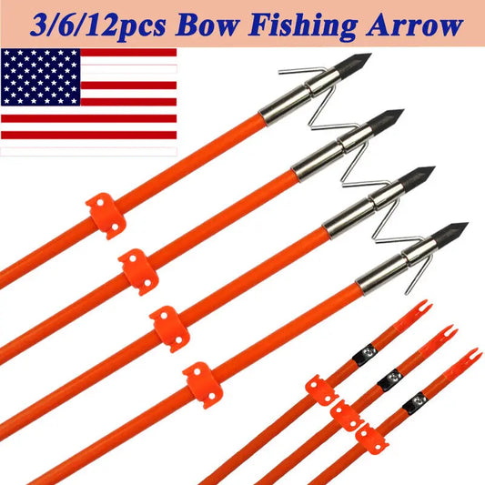 Bowfishing Arrows 3/6/12Pcs Fiberglass with Fish Hunting Broadhead Tips
