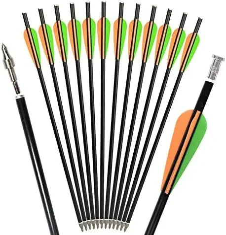 Archery Crossbow Bolts Fiberglass Arrows with Flat Nock Pack of 12