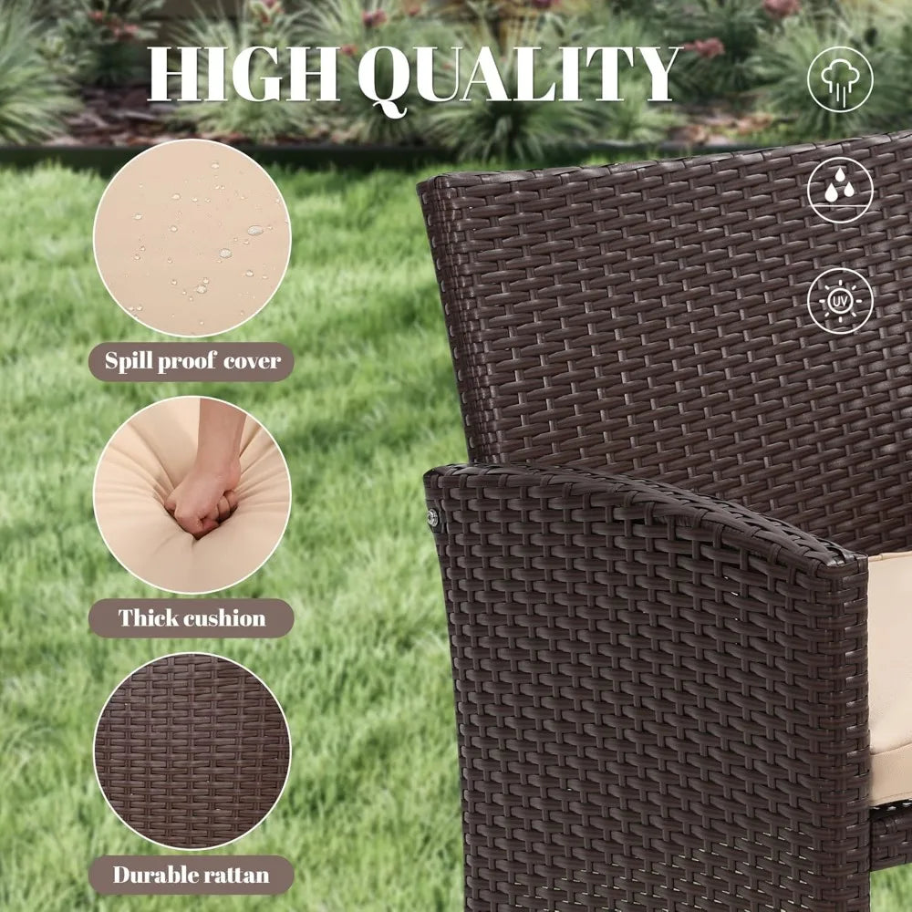 4 Piece Rattan Patio Furniture Set with Cushioned Sofa for Garden and Porch