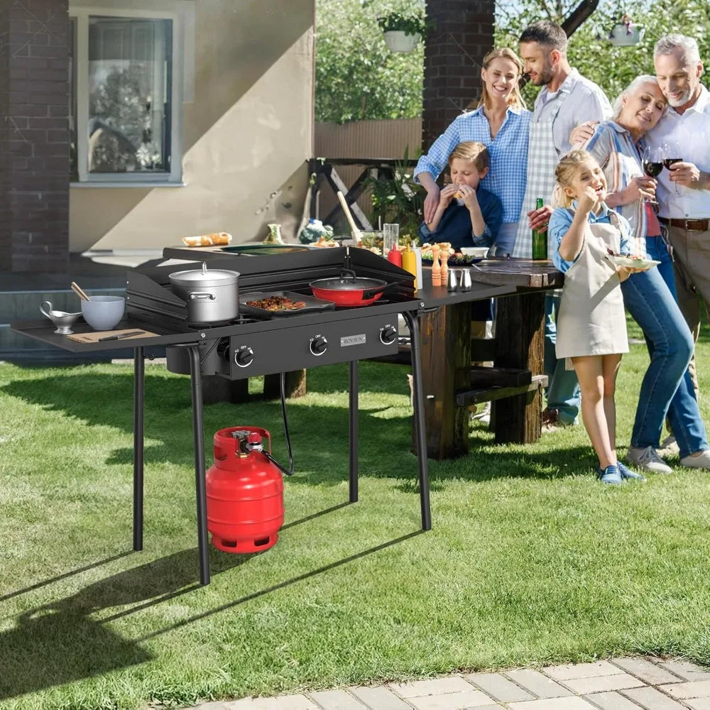 3 Burner Propane Gas Stove with Side Shelf and Tote Bag for Outdoor Cooking