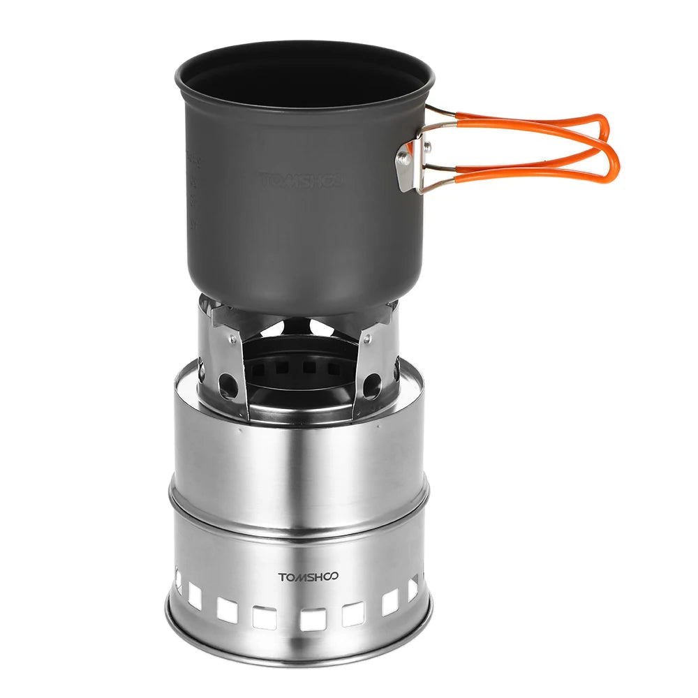 Upgrade Portable Camping Stove with Wood Ash Plate and Foldable Handle