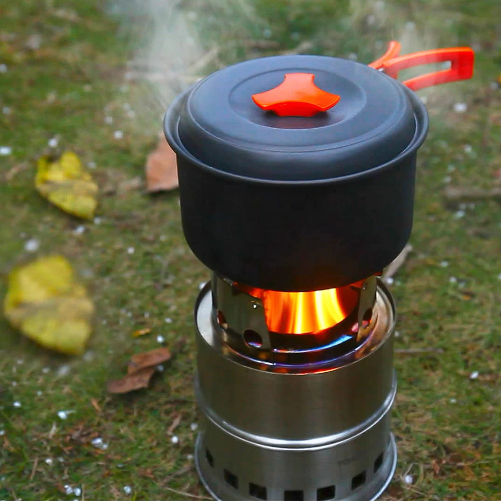 Upgrade Portable Camping Stove with Wood Ash Plate and Foldable Handle