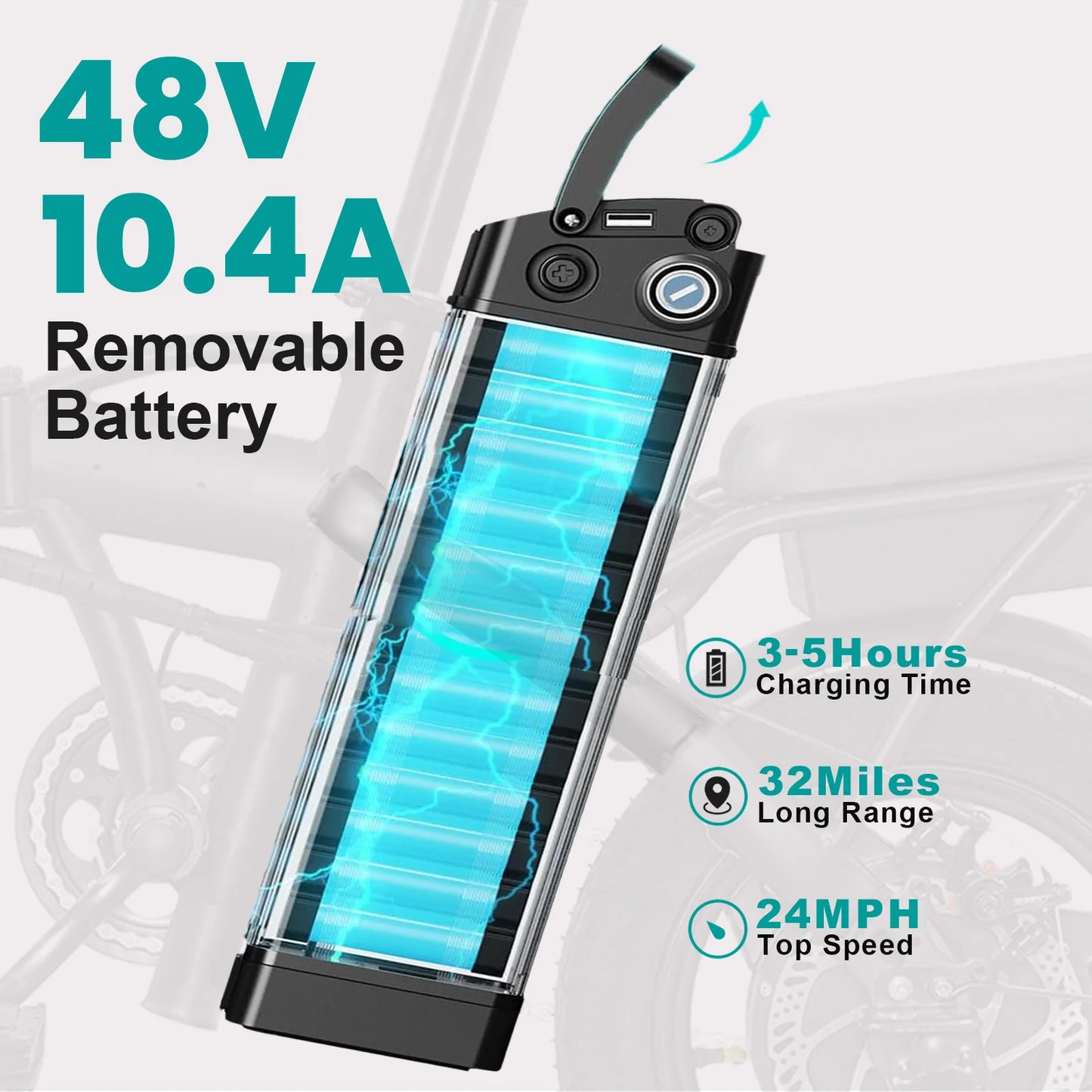 14 Inch Foldable Electric Bike for Adults with 500W Motor and Removable Battery