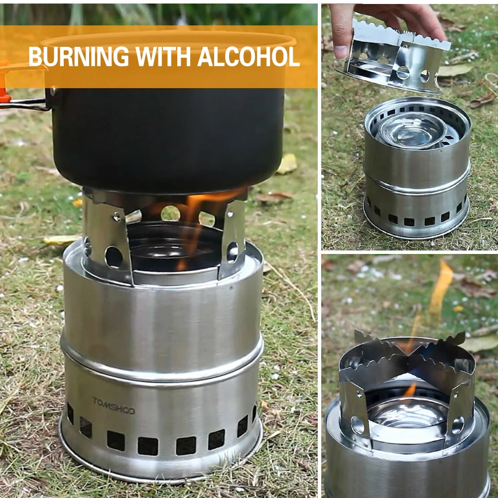 Upgrade Portable Camping Stove with Wood Ash Plate and Foldable Handle