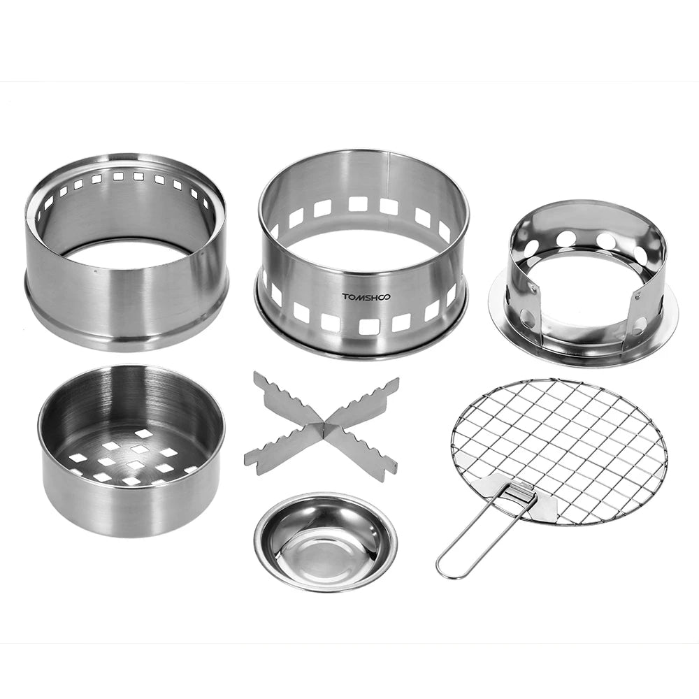Upgrade Portable Camping Stove with Wood Ash Plate and Foldable Handle