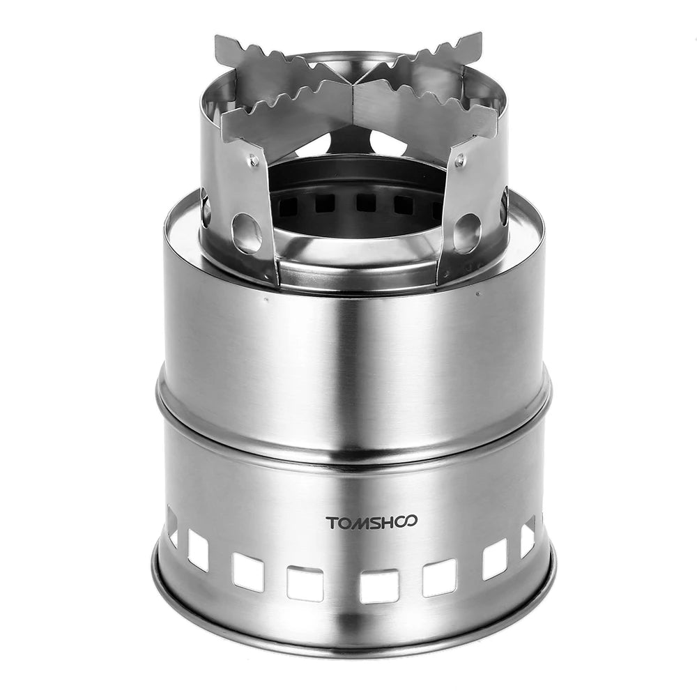 Portable Windproof Wood Burning Camping Stove with Folding Handle and Plate