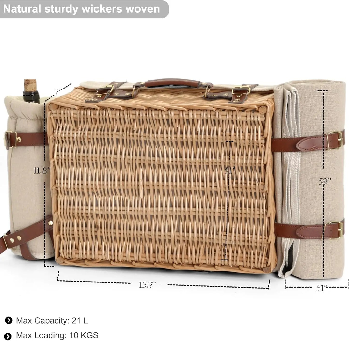 Multifunctional Wicker Picnic Basket Set for 2 with Blanket and Tableware