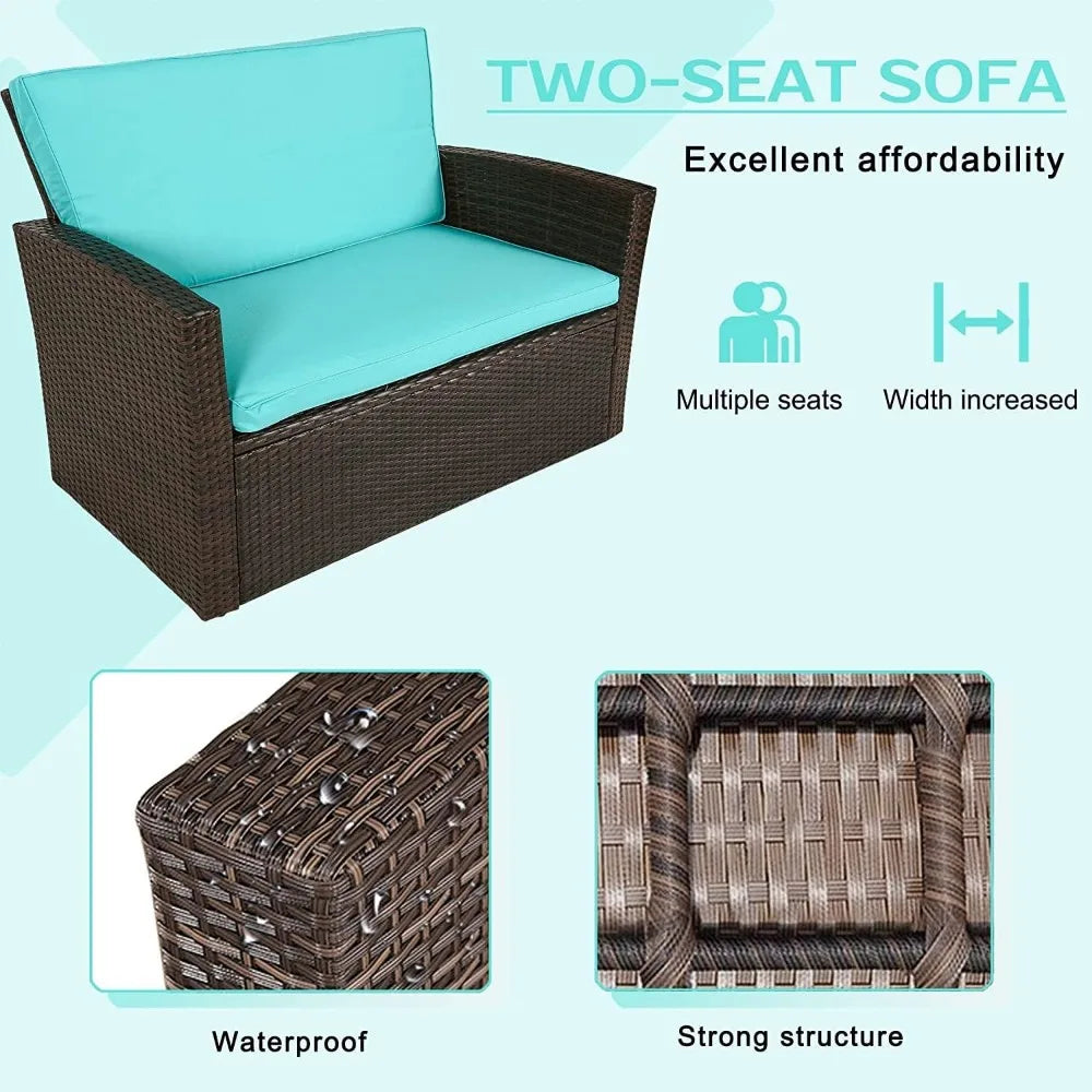 4 Pieces Outdoor PE Rattan Wicker Sofa Set with Cushions and Glass Table
