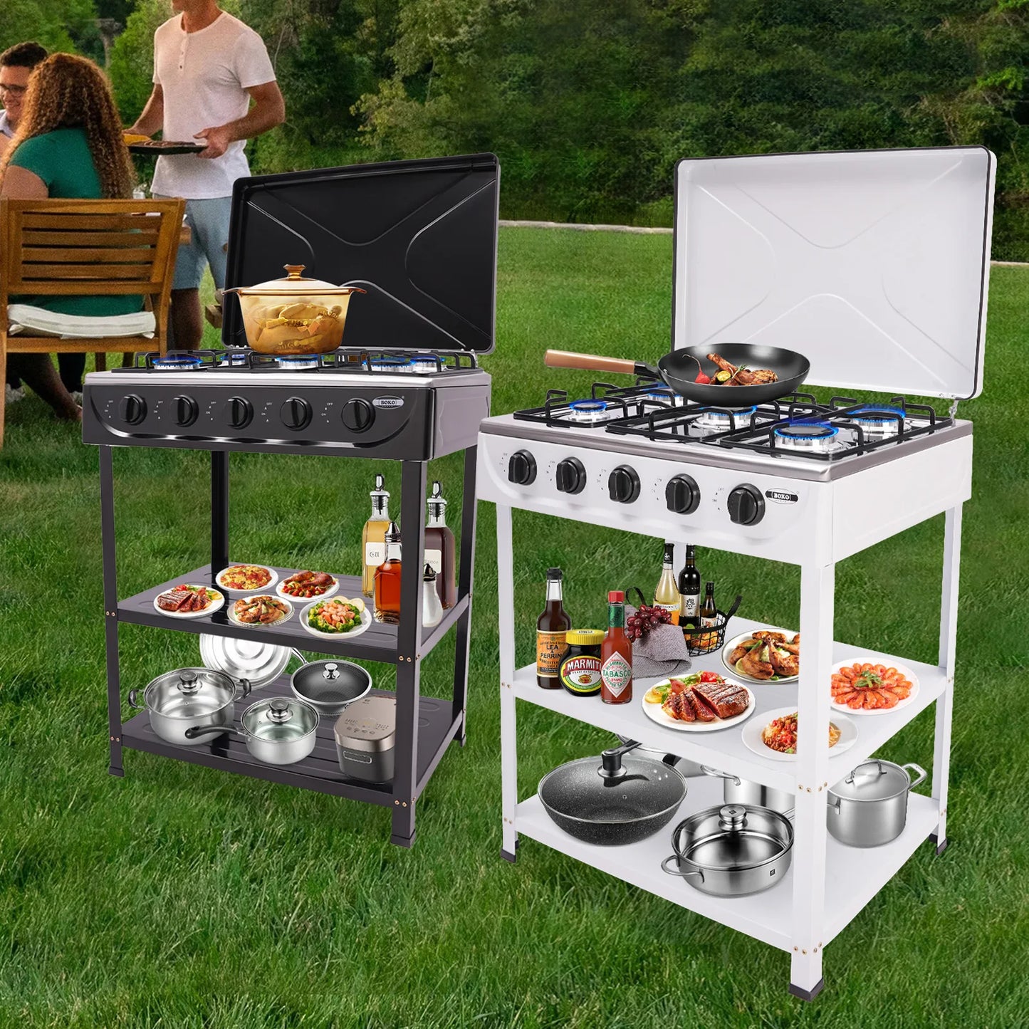 4/5 Burners Gas Stove with Independent Control for Outdoor Camping and Travel