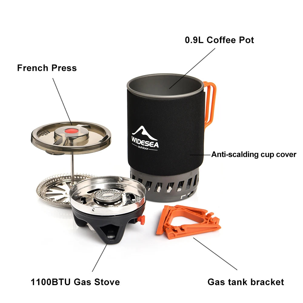 Widesea Outdoor Camping Cooking System with Heat Exchanger Gas Stove Burner