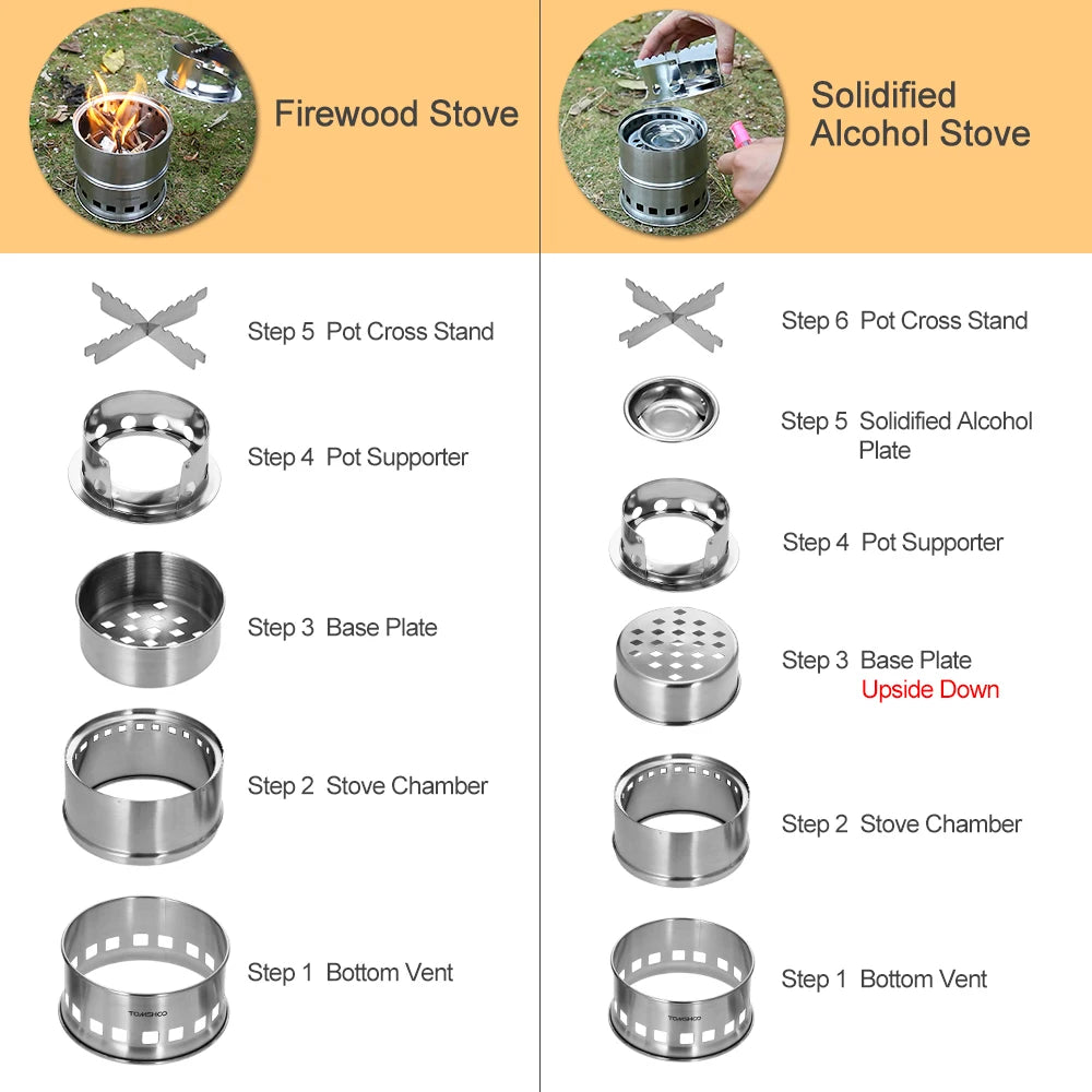 Portable Windproof Wood Burning Camping Stove with Folding Handle and Plate