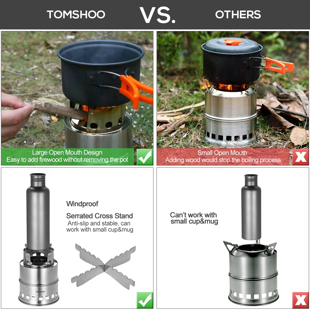 Portable Windproof Wood Burning Camping Stove with Folding Handle and Plate
