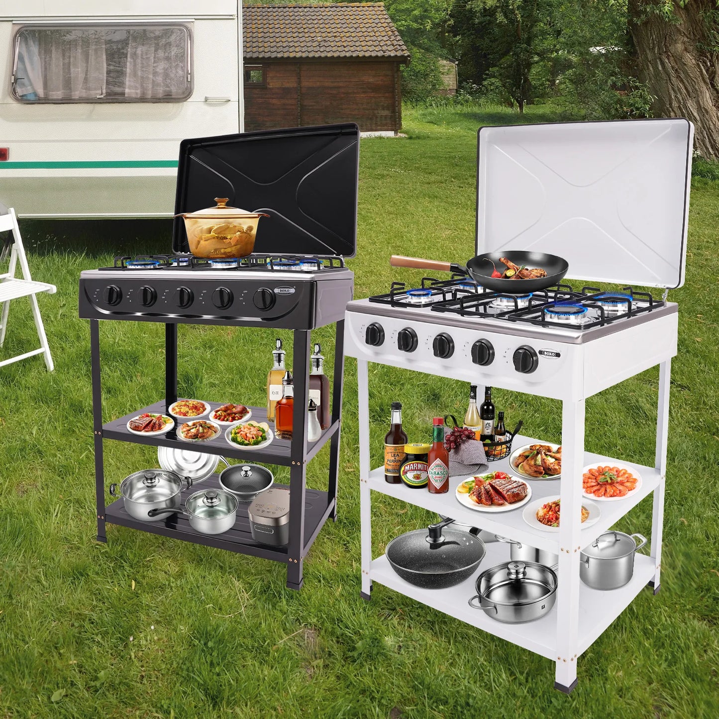 4/5 Burners Gas Stove with Independent Control for Outdoor Camping and Travel