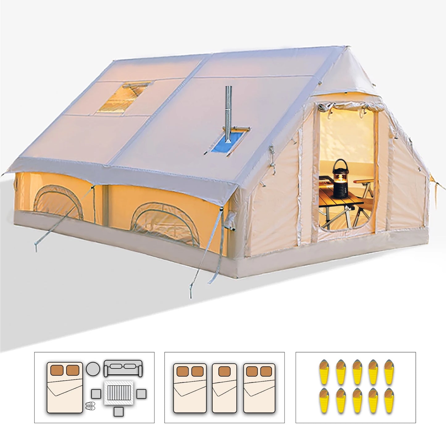 Large Inflatable Camping Tent with Hand Pump Easy Setup for 8 Plus Users