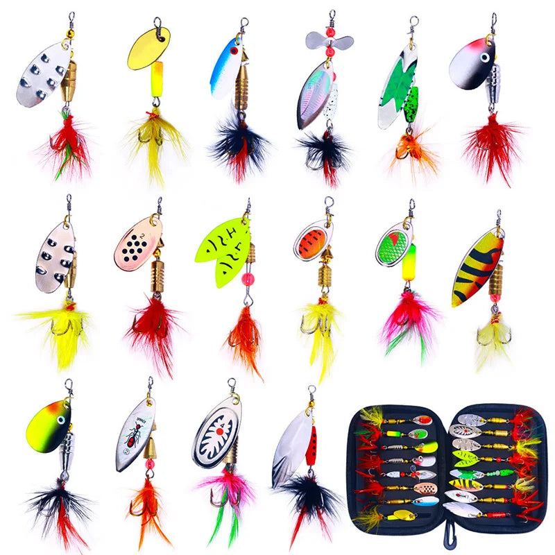 16PCS Metal Spinner Bait Fishing Lures Kit for Bass Trout Salmon