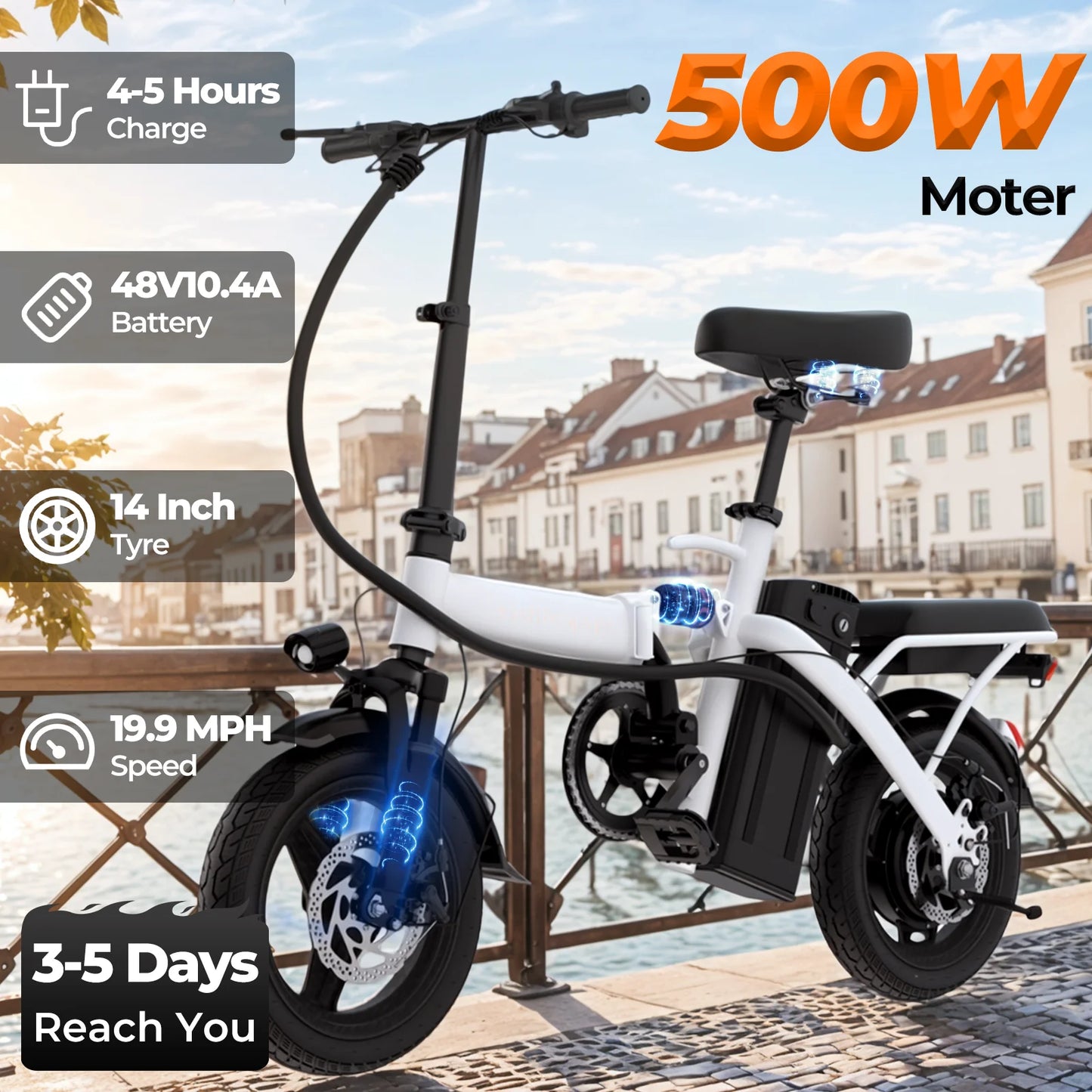 14 Inch Foldable Electric Bike for Adults with 500W Motor and Removable Battery