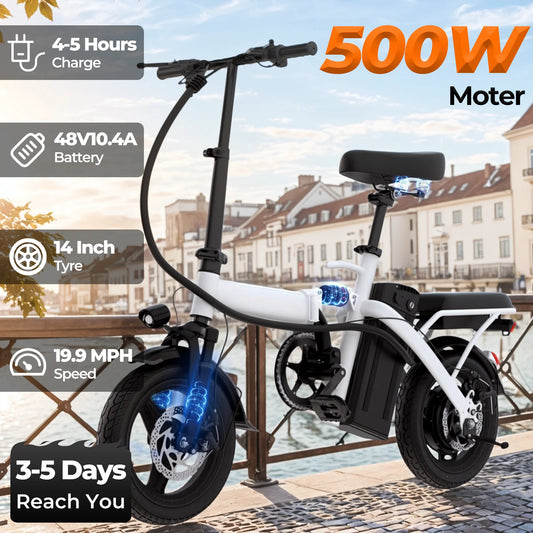 14 Inch Foldable Electric Bike for Adults with 500W Motor and Removable Battery