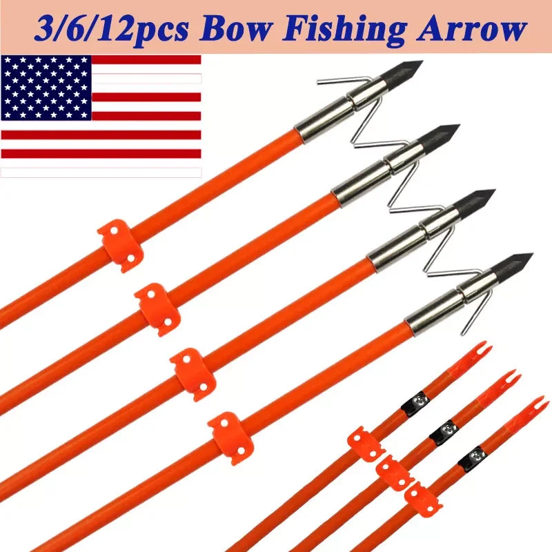 Bowfishing Arrows 3/6/12Pcs Fiberglass with Fish Hunting Broadhead Tips