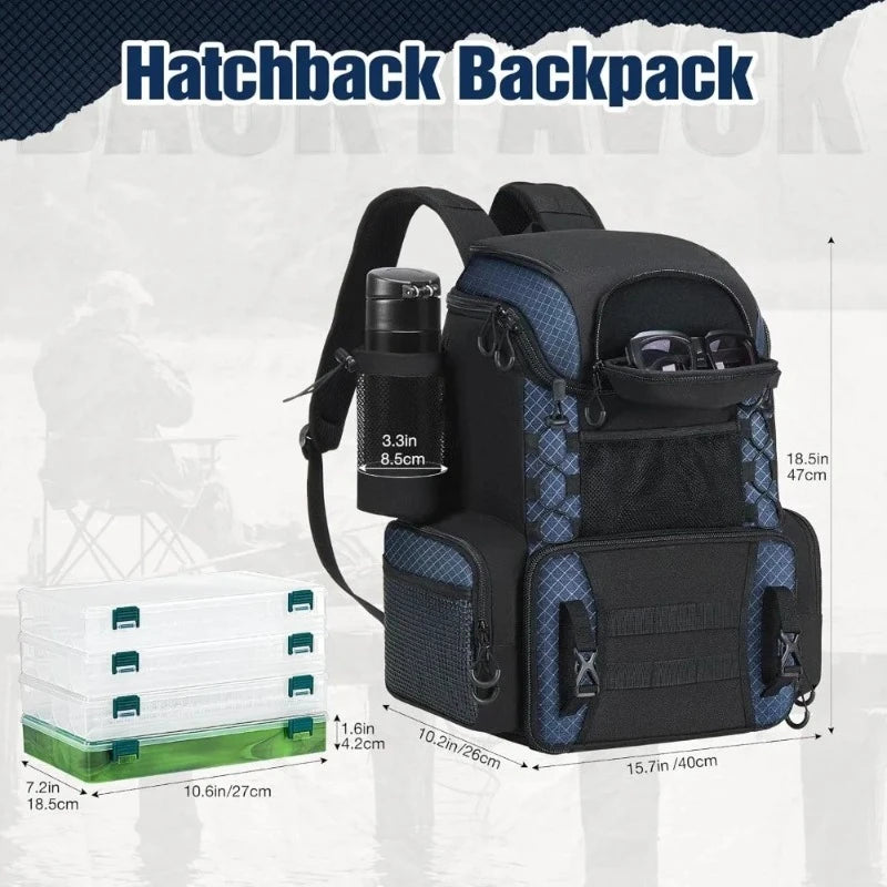 Fully Upgraded Fishing Tackle Backpack with Rod Holders and Waterproof Cover