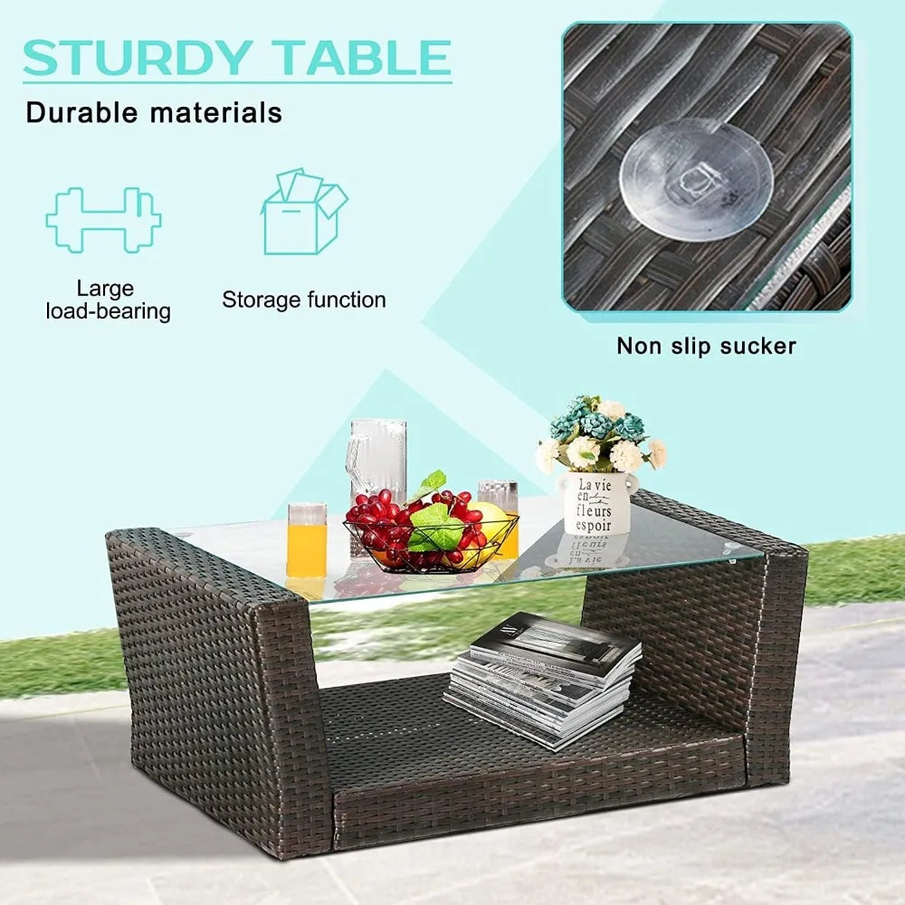 4 Pieces Outdoor PE Rattan Wicker Sofa Set with Cushions and Glass Table