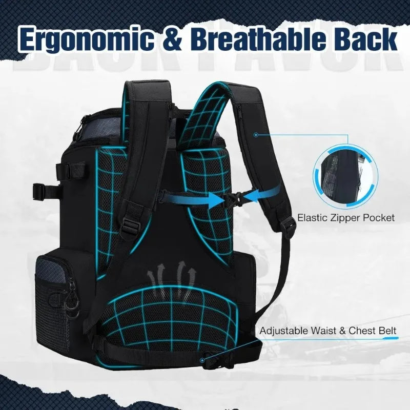 Fully Upgraded Fishing Tackle Backpack with Rod Holders and Waterproof Cover