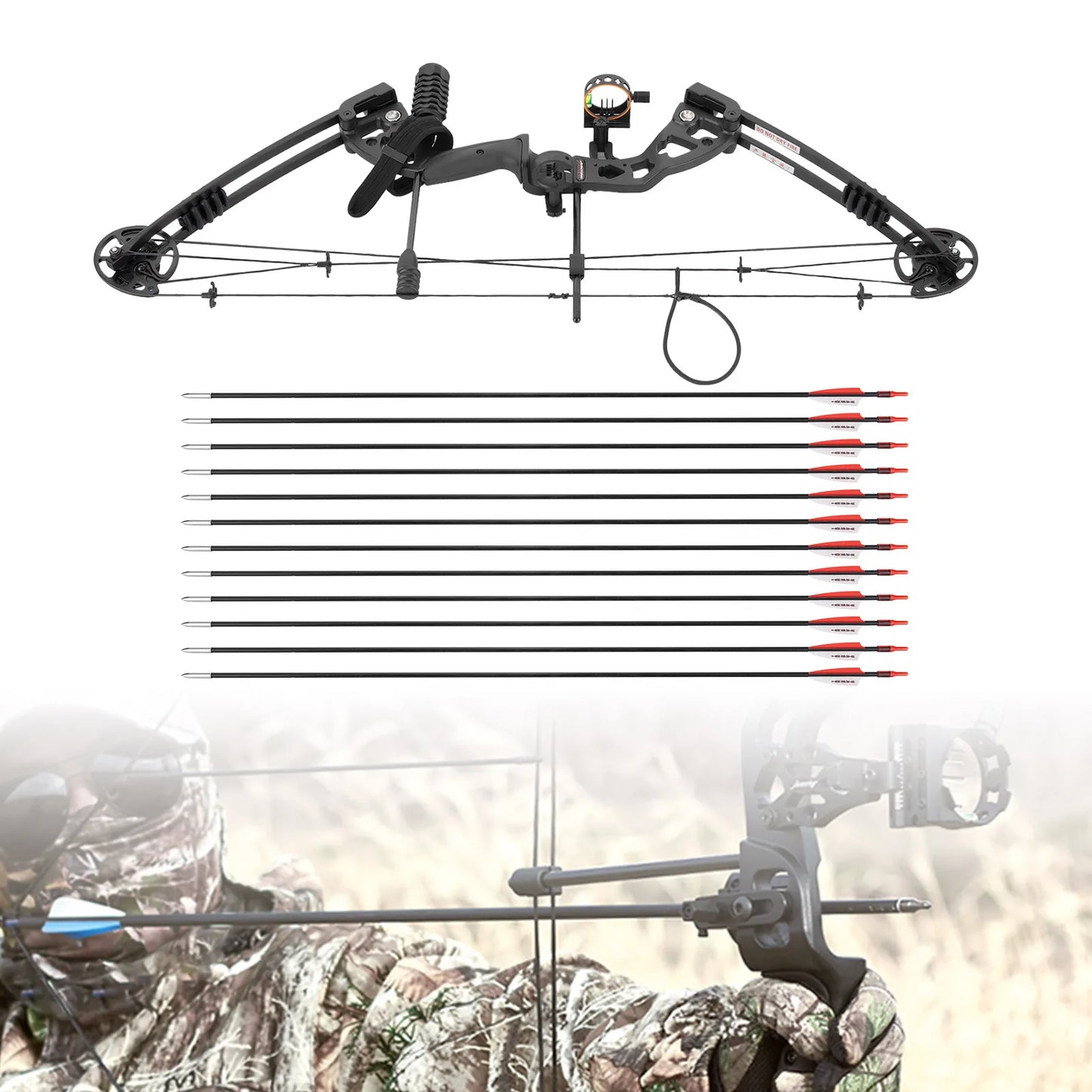 Compound Recurve Bow Set with 12 Arrows for Right Hand Adult Hunting Training
