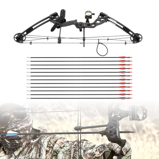Compound Recurve Bow Set with 12 Arrows for Right Hand Adult Hunting Training
