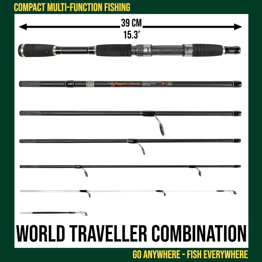 Compact Travel Fishing Rod and Reel Set with Case Six Sections and Two Tips