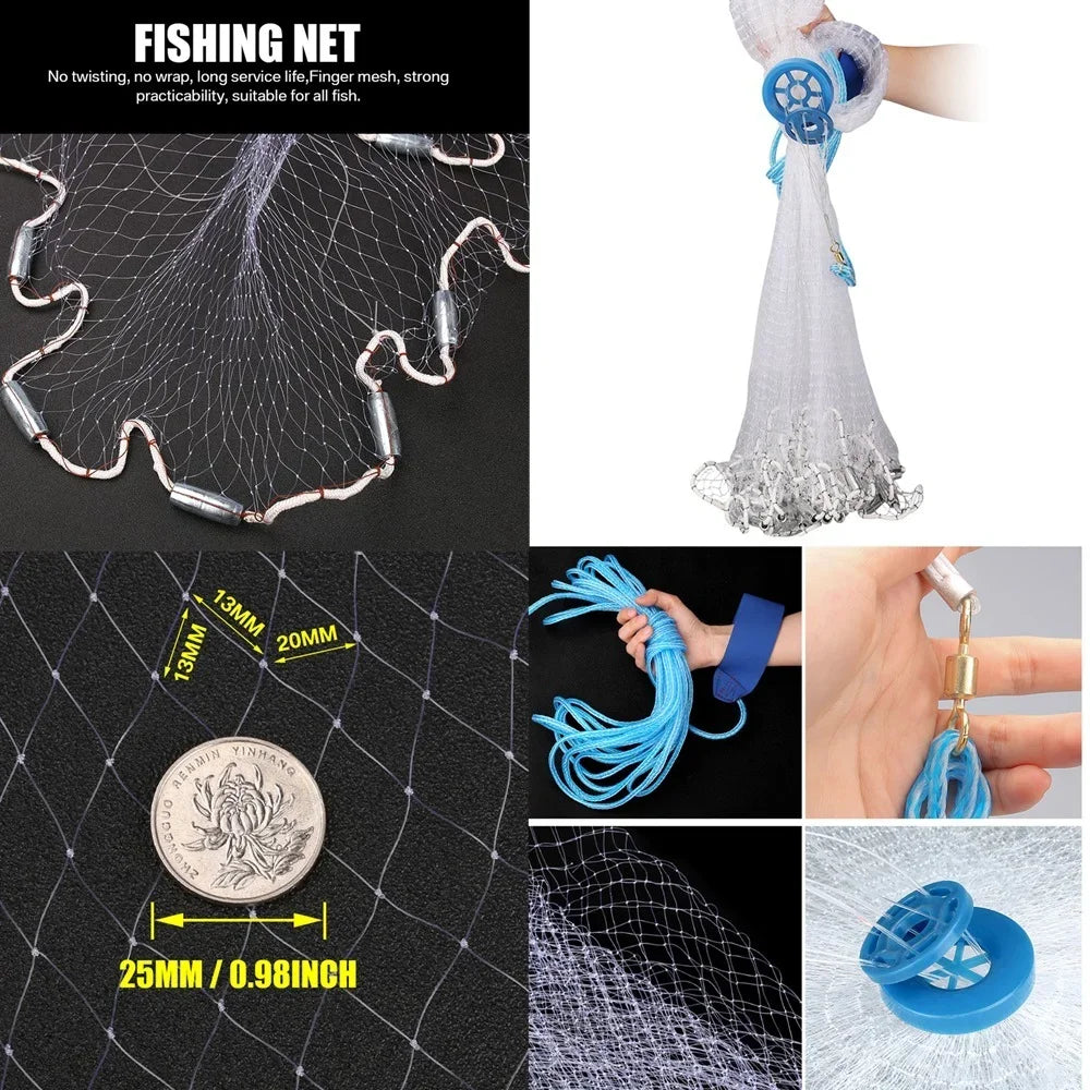 American Saltwater Fishing Cast Net with Heavy Duty Zinc Weights 3 to 10 Feet