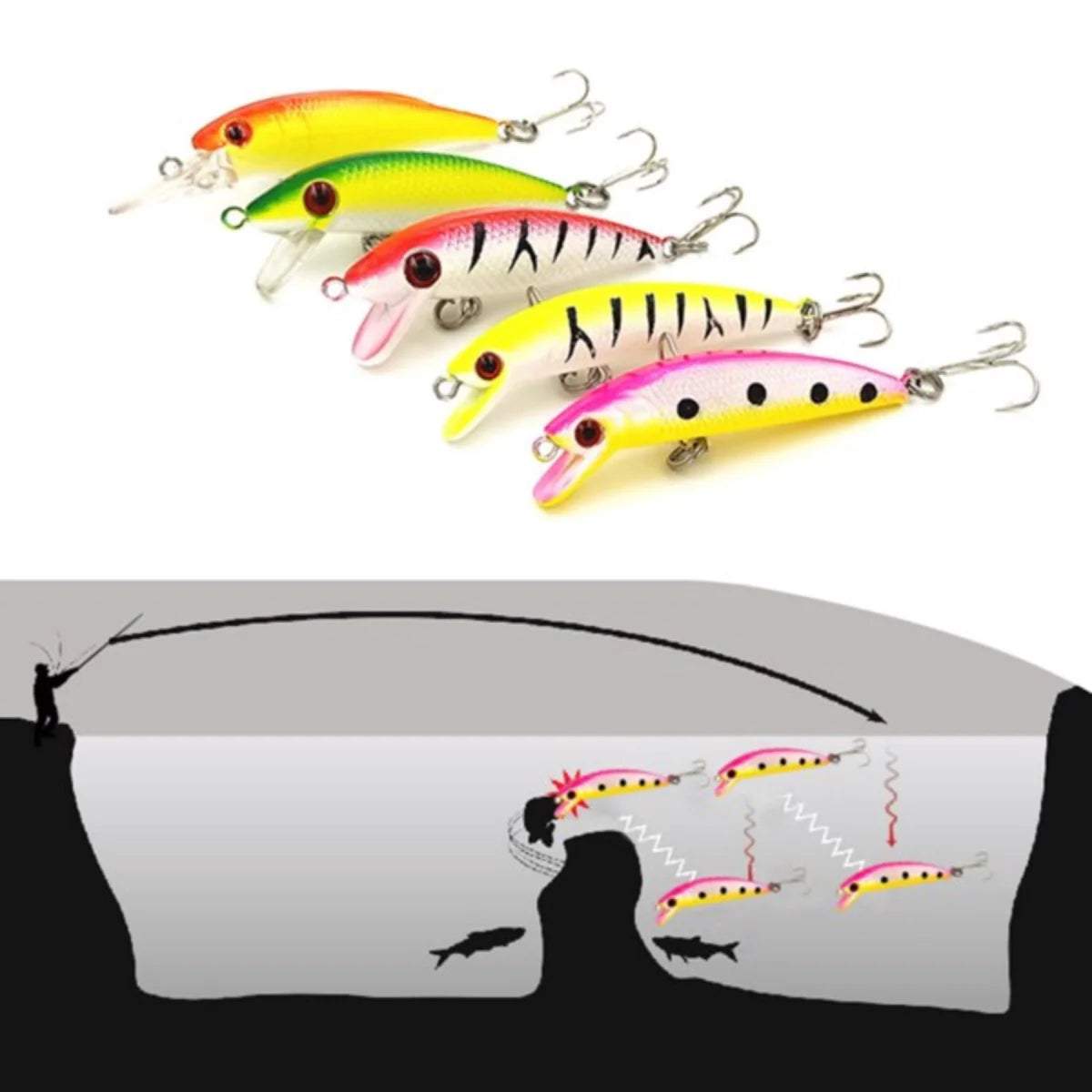 30PCS Fishing Lures Crankbaits Hooks Minnow Baits Bass Tackle Set