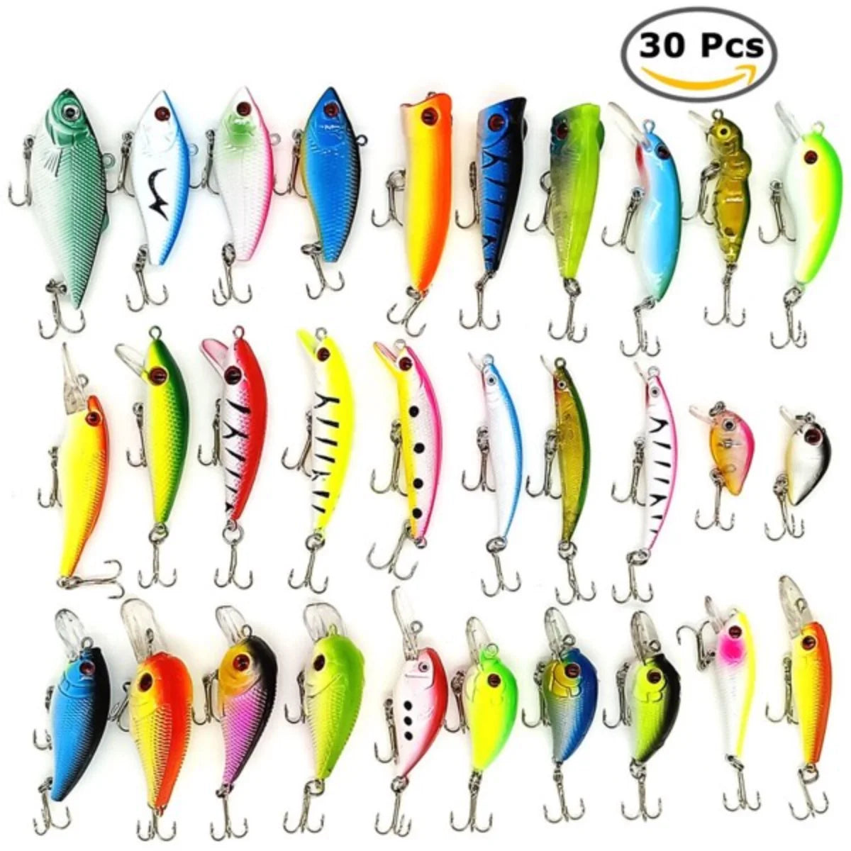 30PCS Fishing Lures Crankbaits Hooks Minnow Baits Bass Tackle Set