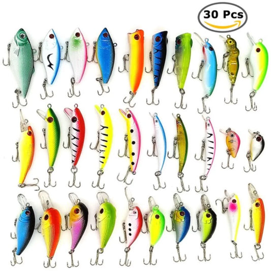 30PCS Fishing Lures Crankbaits Hooks Minnow Baits Bass Tackle Set