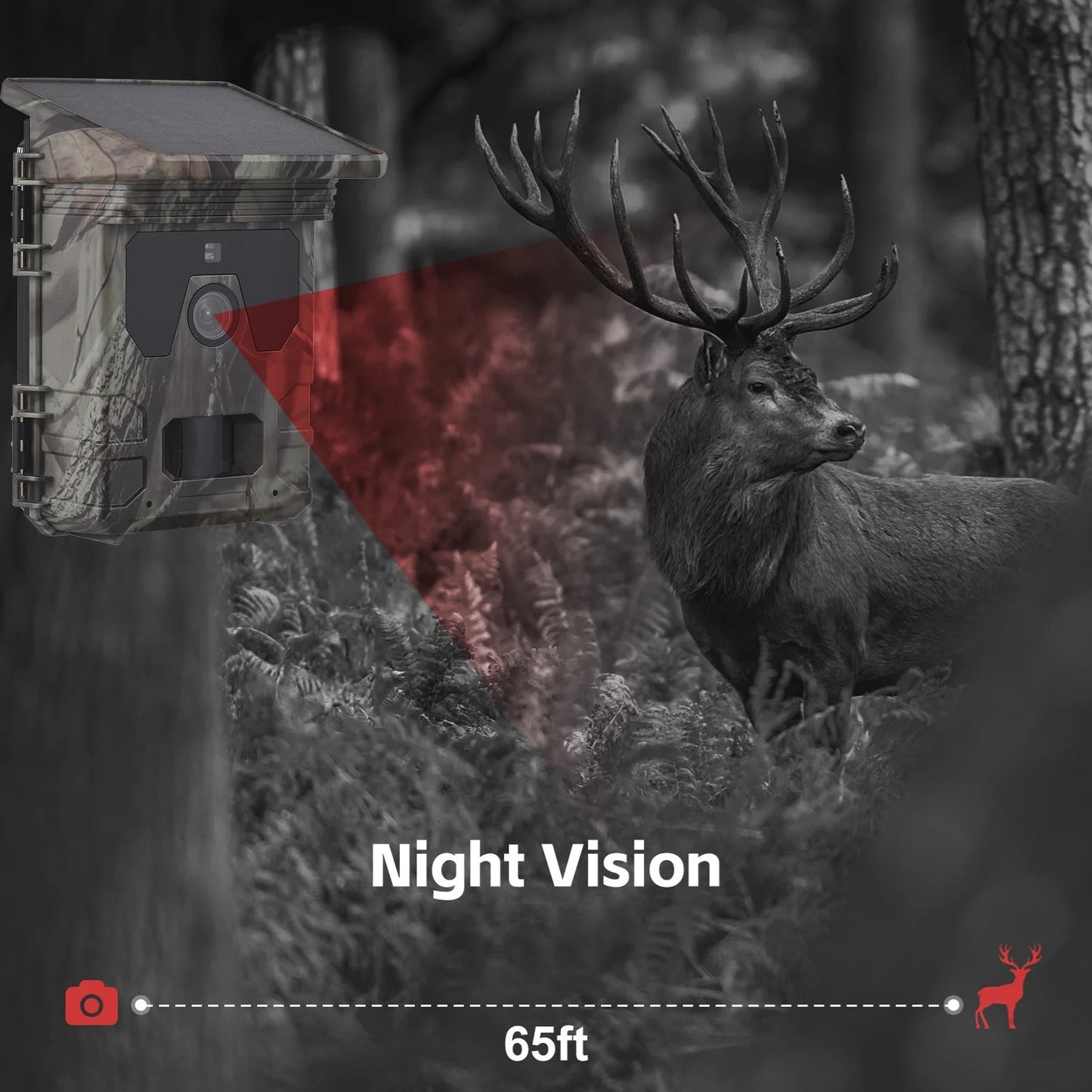 Solar Powered 50MP 4K Trail Camera With 0.3s Trigger Time For Wildlife Monitoring