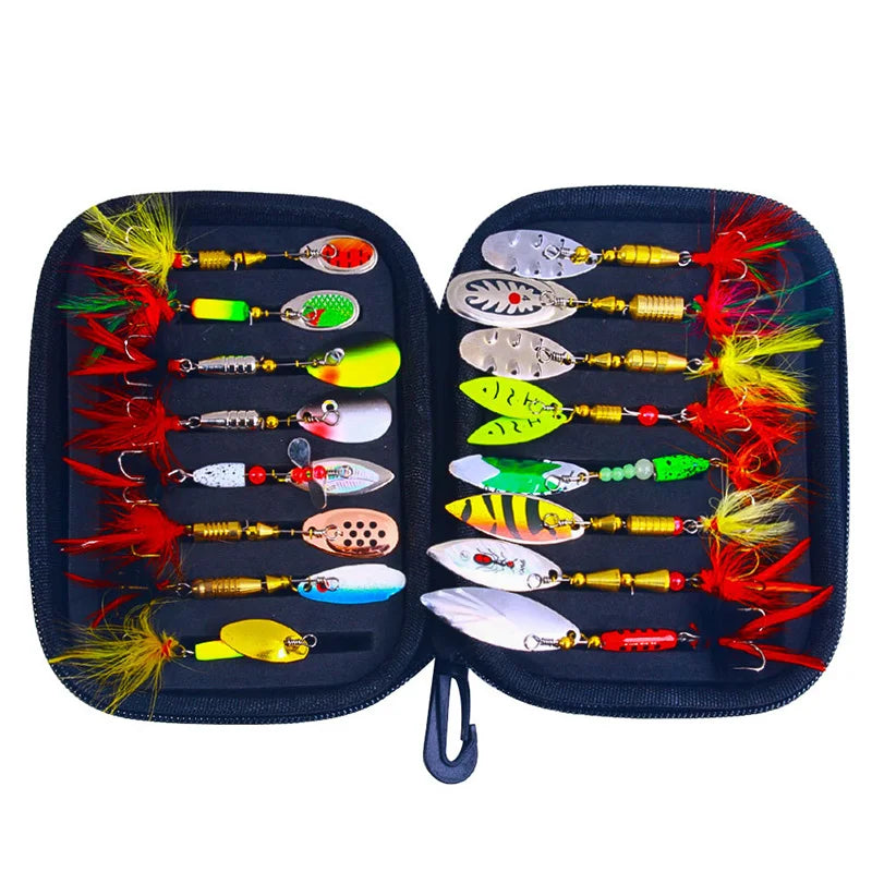 16PCS Metal Spinner Bait Fishing Lures Kit for Bass Trout Salmon