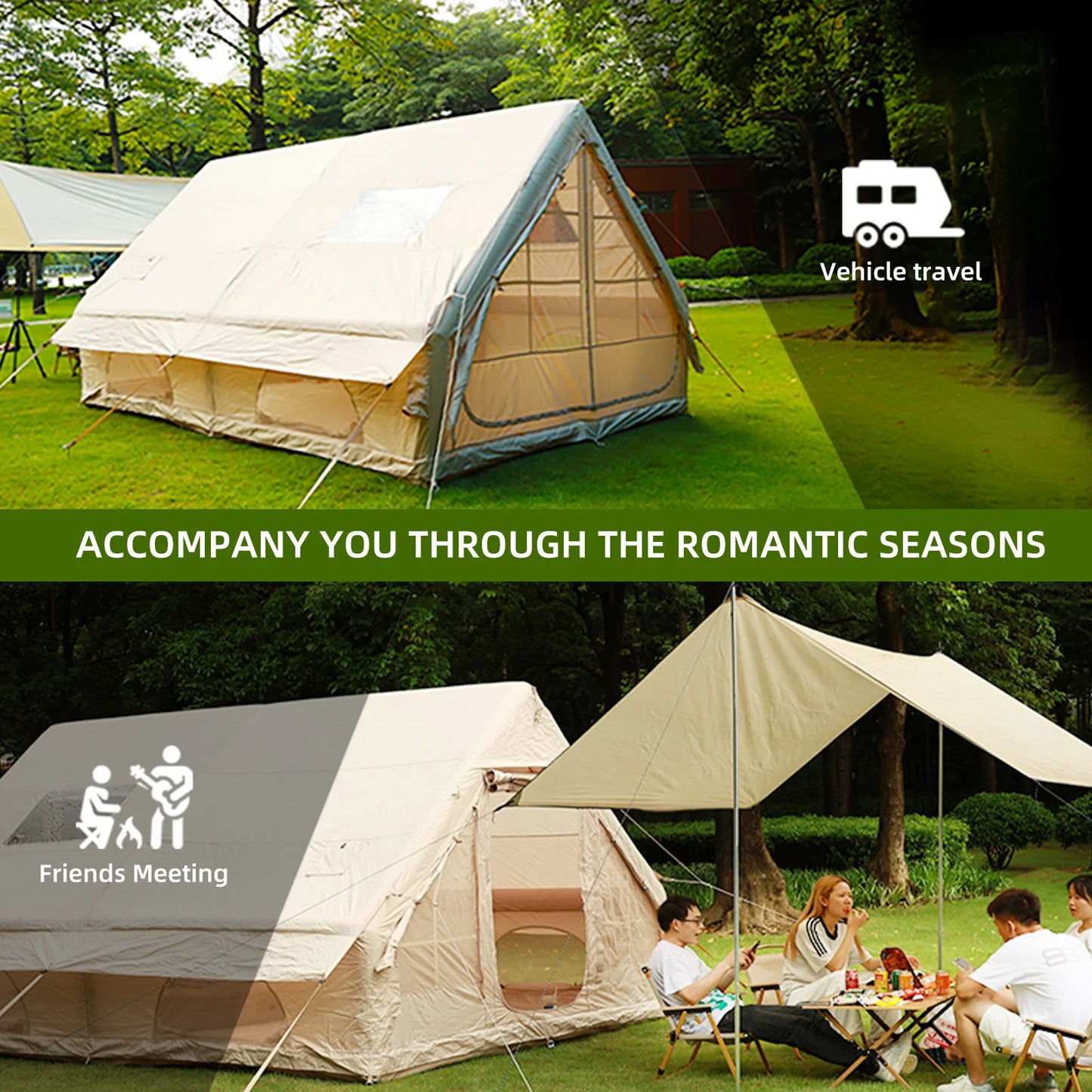 Large Inflatable Camping Tent with Hand Pump Easy Setup for 8 Plus Users