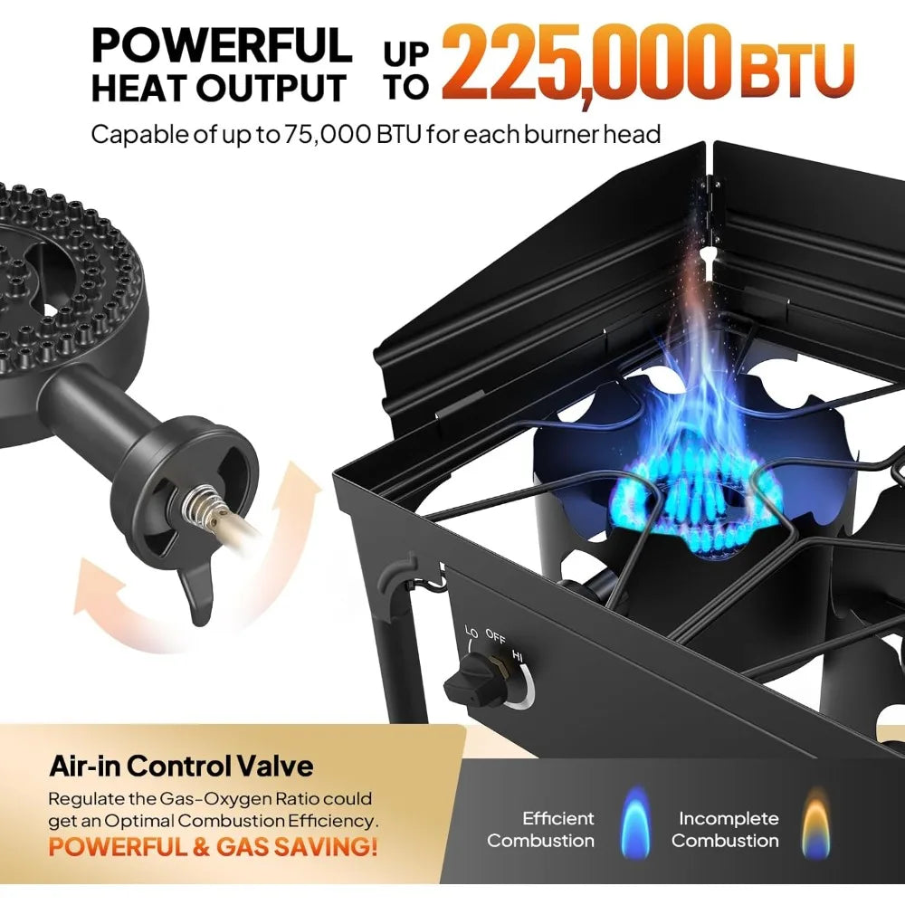 3 Burner Propane Gas Stove with Side Shelf and Tote Bag for Outdoor Cooking