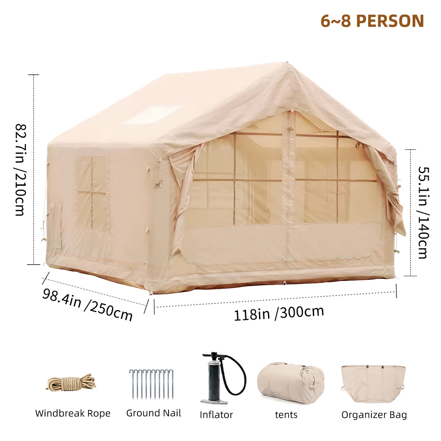 Inflatable Camping Tent for 6-8 People Quick Setup 4 Season Waterproof Tent