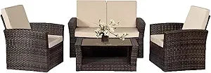 4 Pieces Outdoor PE Rattan Wicker Sofa Set with Cushions and Glass Table
