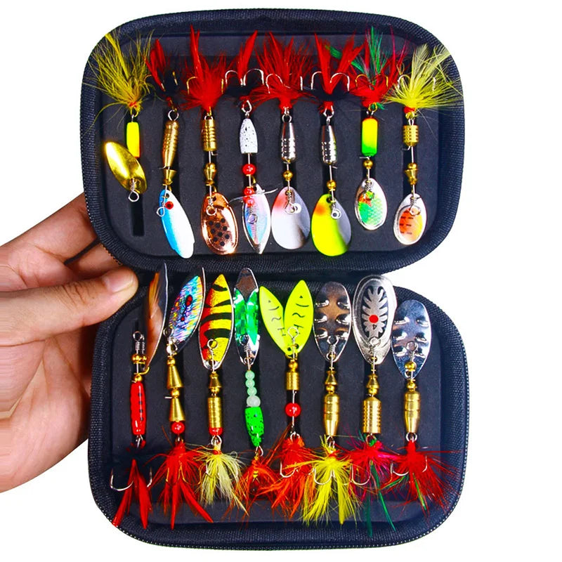 16PCS Metal Spinner Bait Fishing Lures Kit for Bass Trout Salmon