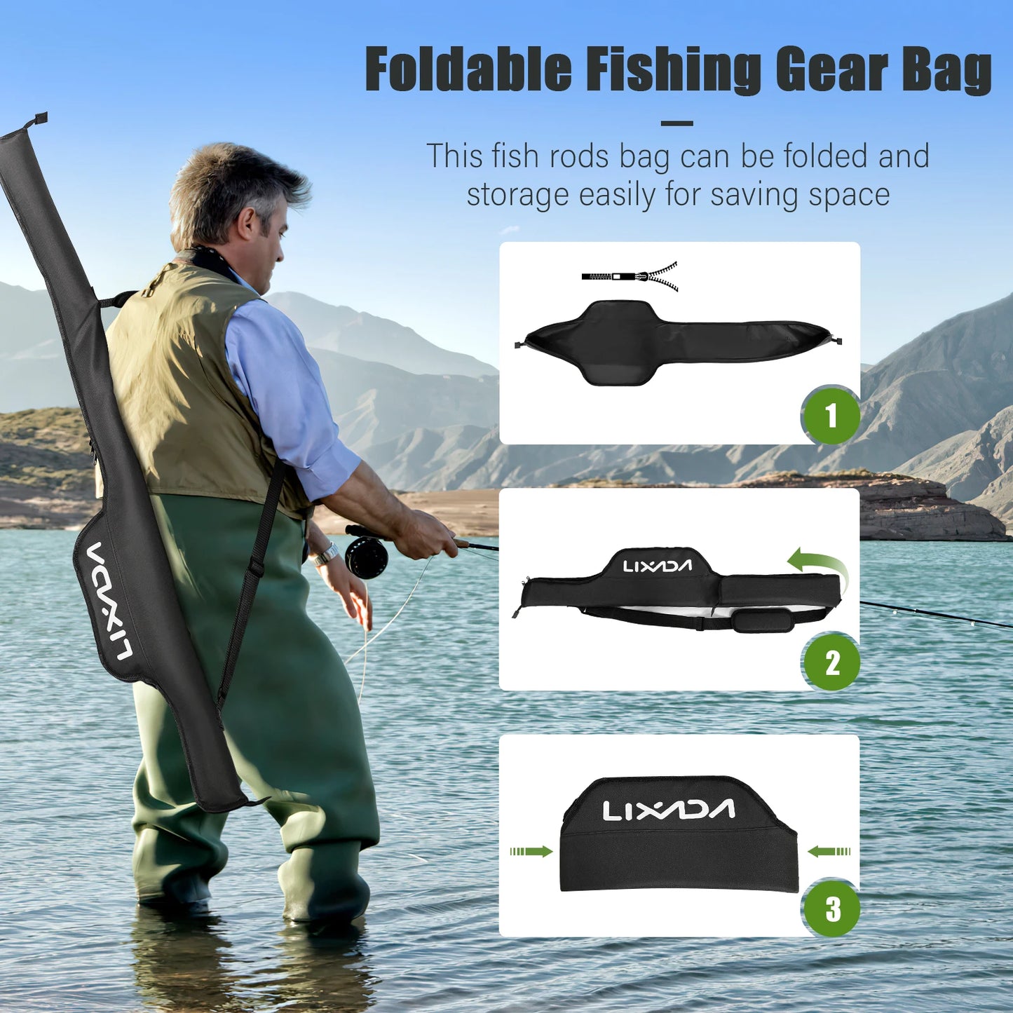 Portable 55 Inch Fishing Rod Bag Durable Oxford Fabric Tackle Storage Case