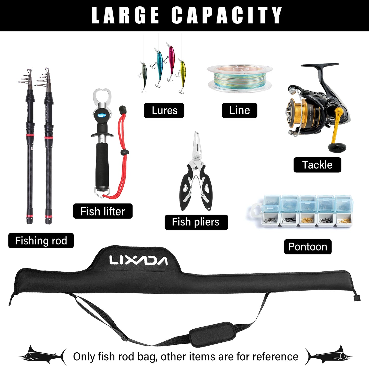 Portable 55 Inch Fishing Rod Bag Durable Oxford Fabric Tackle Storage Case