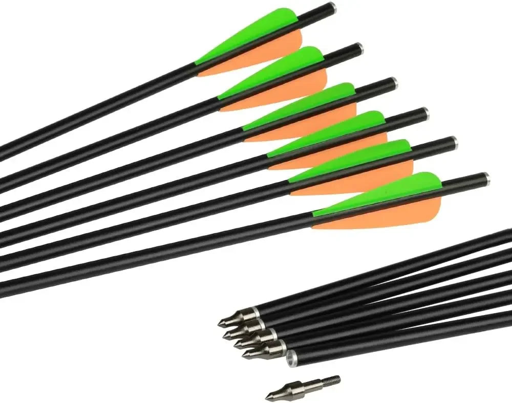Archery Crossbow Bolts Fiberglass Arrows with Flat Nock Pack of 12